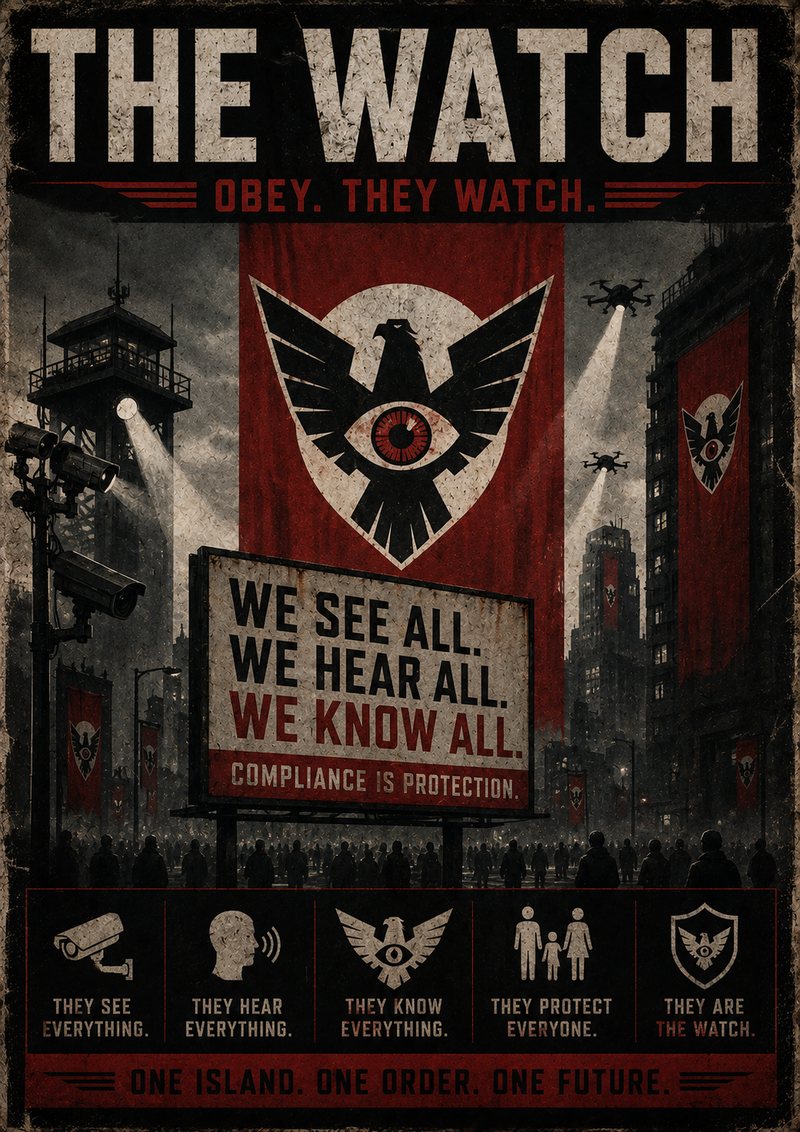 We see all. We hear all. We know all. — Watch surveillance notice